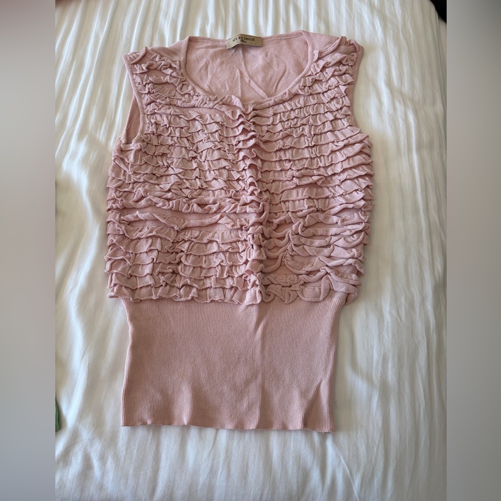 See By Chloe Dusty Rose Ruffle Knit Tank